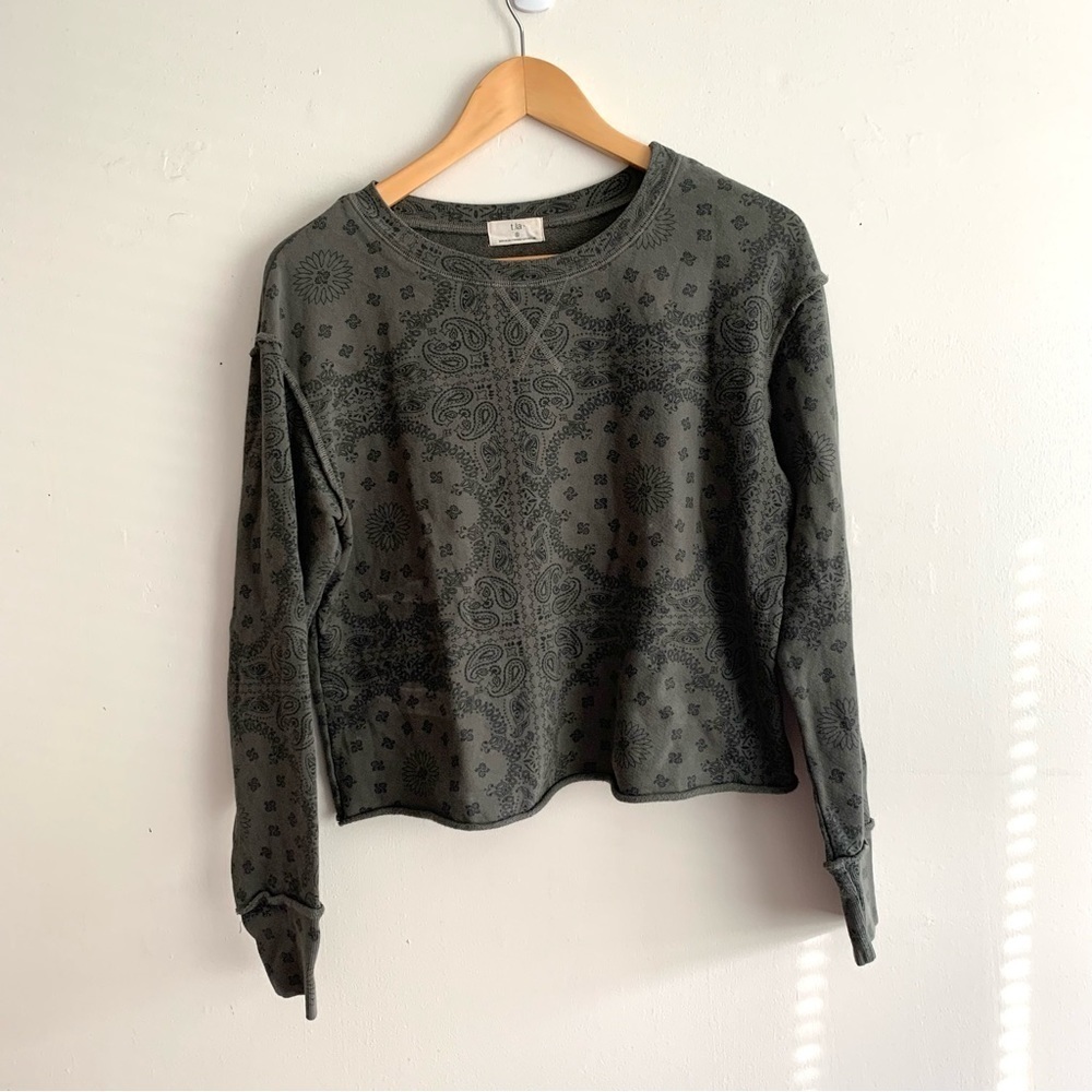 Anthropologie T.la Green Army Paisley Long Sleeve Crewneck Tee